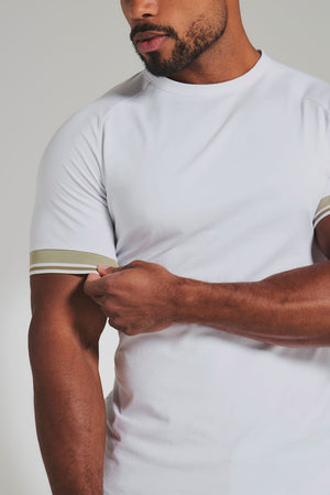 Tipped T-Shirt in White and Stone/White