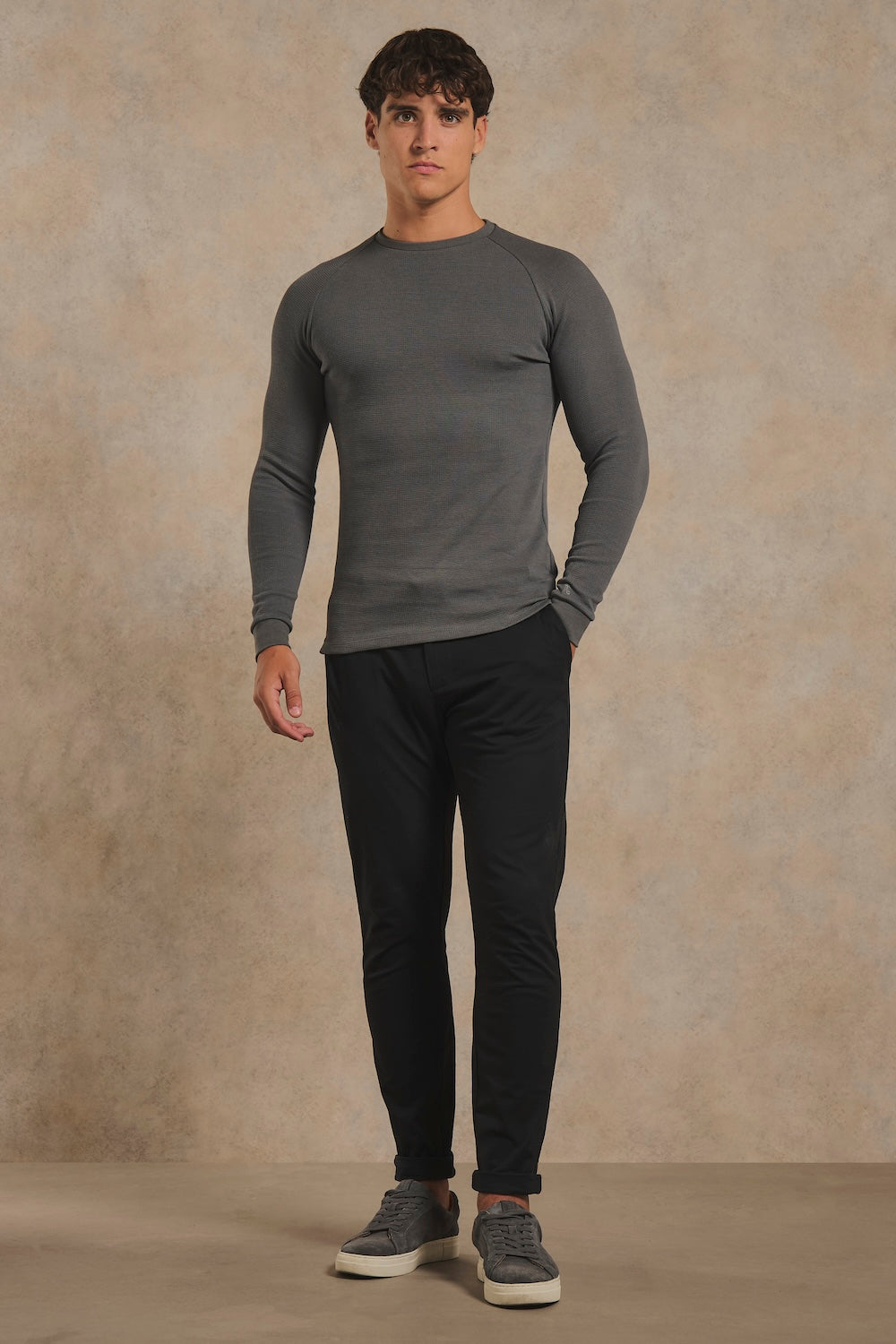 Heavy Weight Textured Crew Neck in Smoky Grey