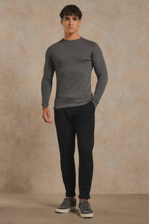 Heavy Weight Textured Crew Neck in Smoky Grey