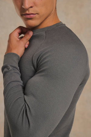 Heavy Weight Textured Crew Neck in Smoky Grey