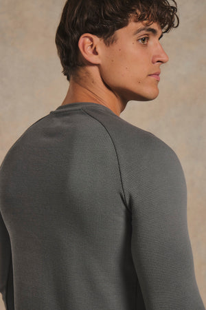 Heavy Weight Textured Crew Neck in Smoky Grey