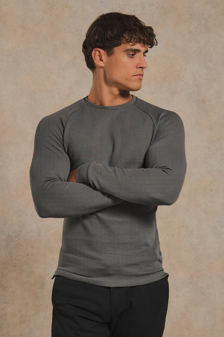 Heavy Weight Textured Crew Neck in Smoky Grey