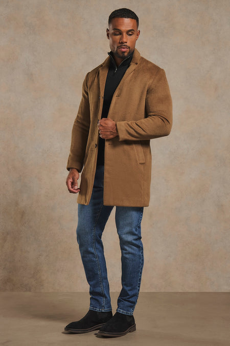 Single Breasted Overcoat in Camel