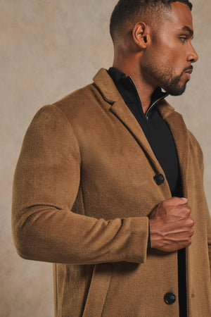 Single Breasted Overcoat in Camel