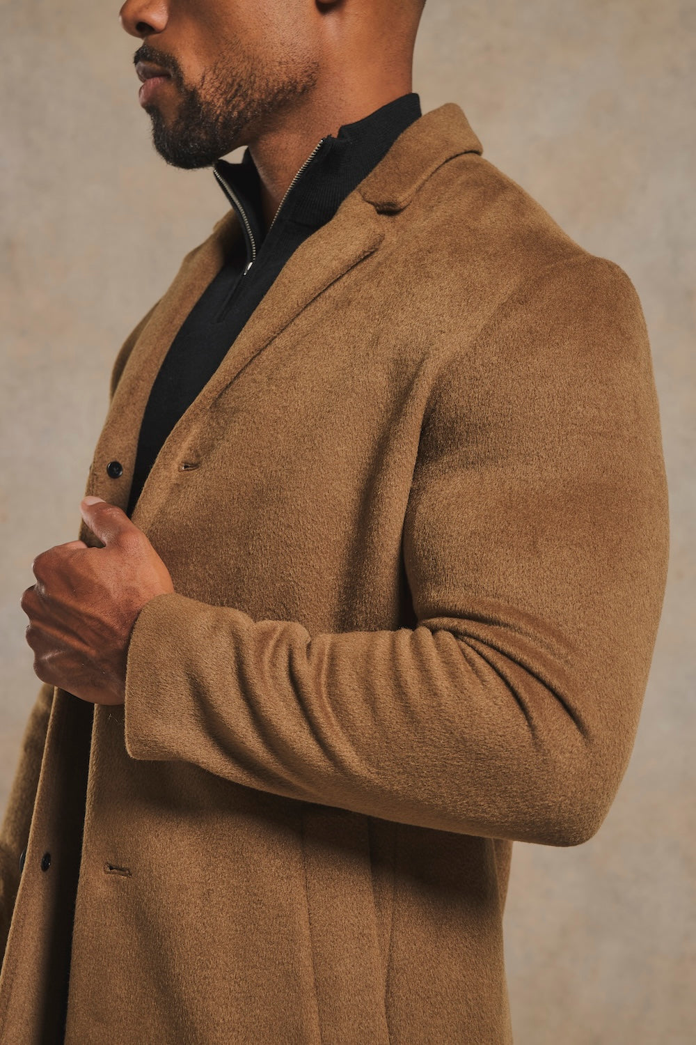 Single Breasted Overcoat in Camel