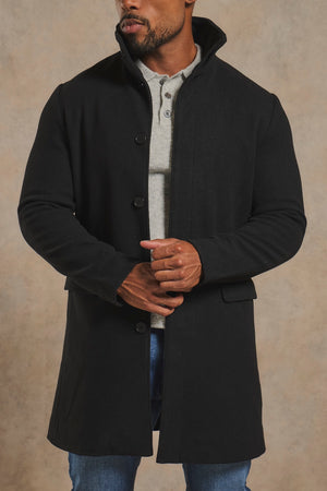 Funnel Neck Overcoat in Black