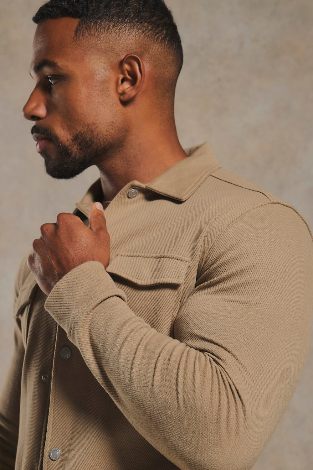 Twill Jersey Zip Through Shacket in Stone