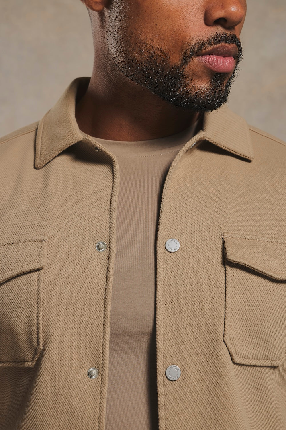 Twill Jersey Zip Through Shacket in Stone