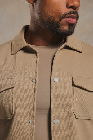 Twill Jersey Zip Through Shacket in Stone