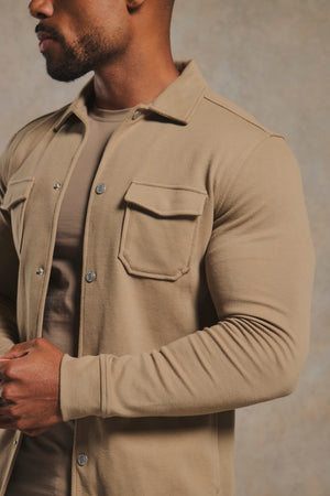 Twill Jersey Zip Through Shacket in Stone
