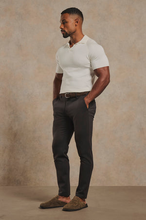 Open Collar Knitted Polo Shirt in Off-White