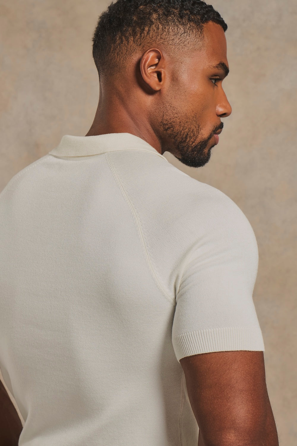 Open Collar Knitted Polo Shirt in Off-White
