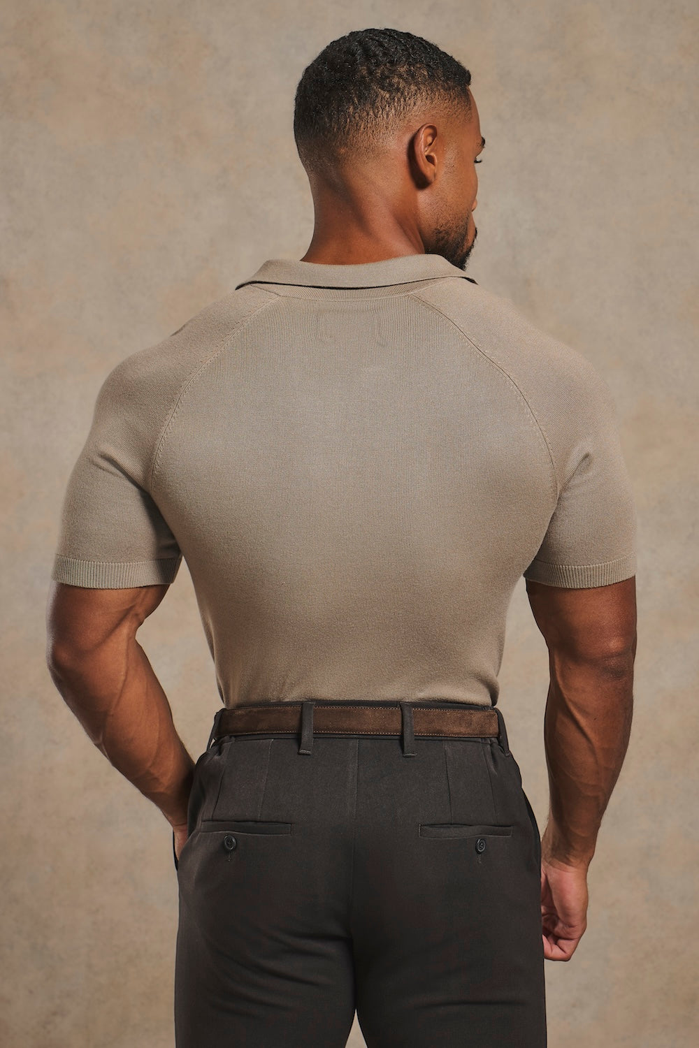 Open Collar Knitted Polo Shirt in Mink