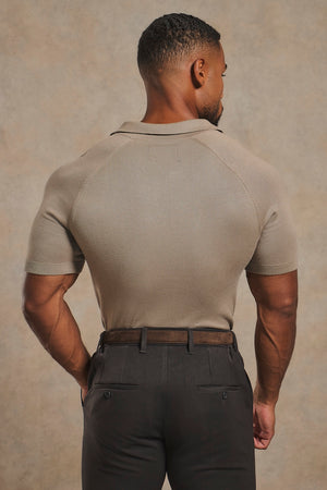 Open Collar Knitted Polo Shirt in Mink
