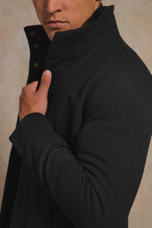 Single Breasted Overcoat with Removable Mock Gilet in Black