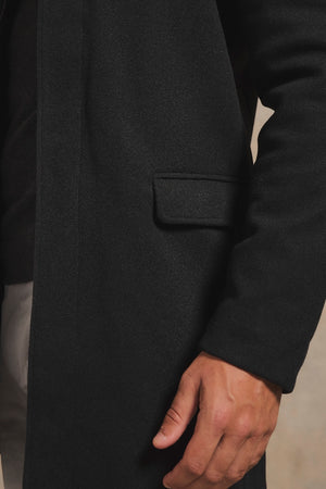 Single Breasted Overcoat with Removable Mock Gilet in Black