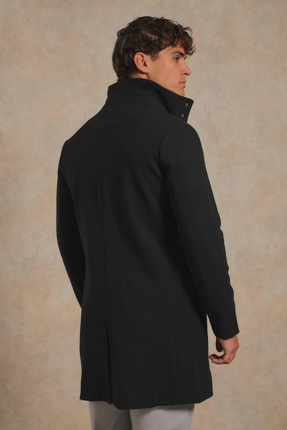 Single Breasted Overcoat with Removable Mock Gilet in Black