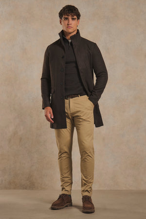 Funnel Neck Overcoat in Dark Brown