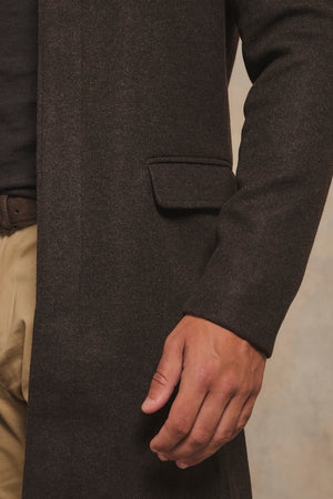 Funnel Neck Overcoat in Dark Brown