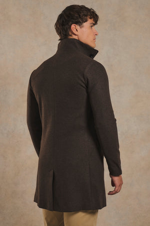 Funnel Neck Overcoat in Dark Brown
