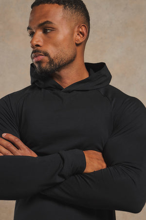 Athletic Fit Hooded Long Sleeve Top in Black