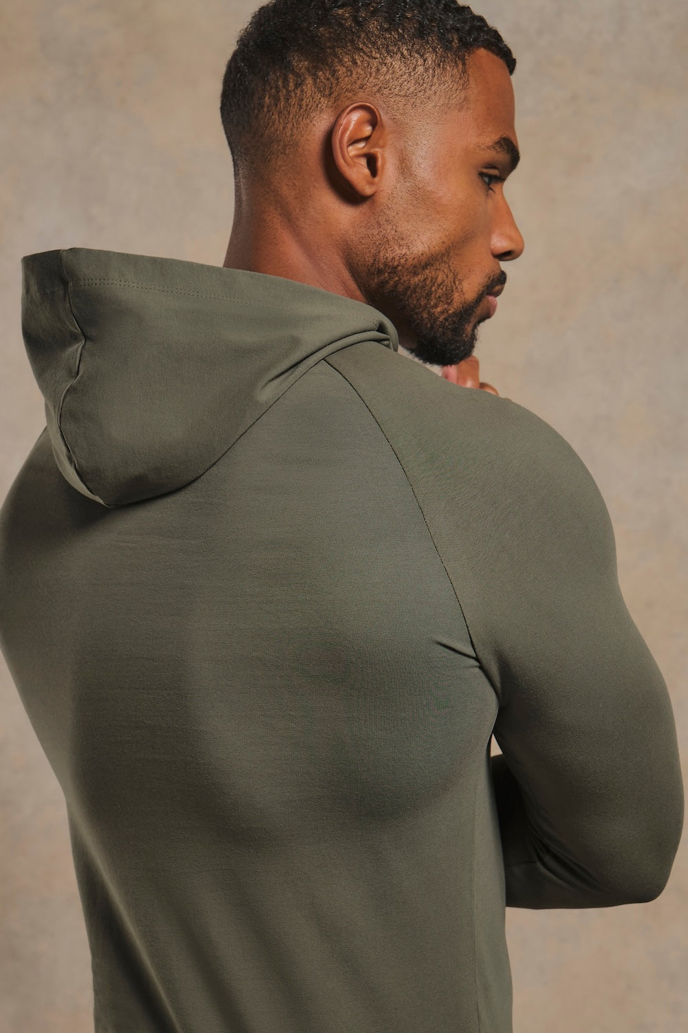Athletic Fit Hooded Long Sleeve Top in Khaki