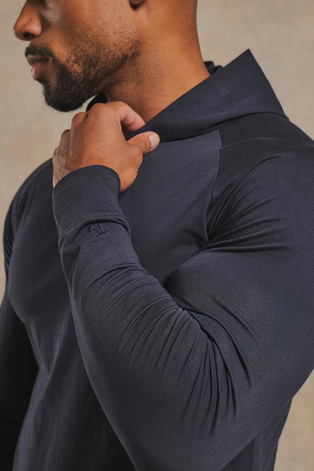 Athletic Fit Hooded Long Sleeve Top in Navy