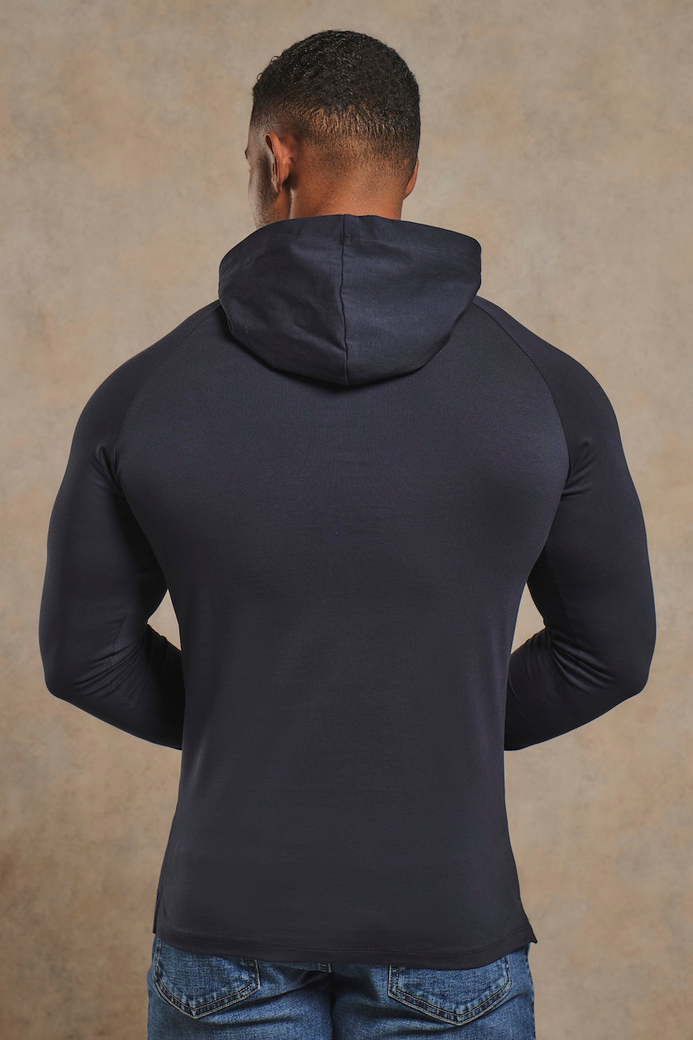 Athletic Fit Hooded Long Sleeve Top in Navy