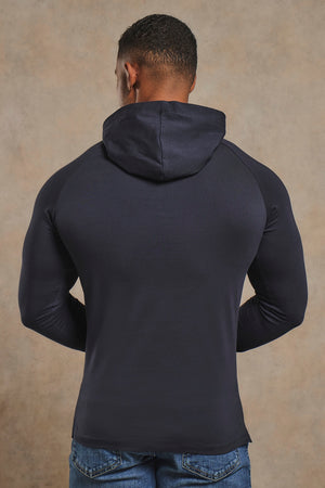 Athletic Fit Hooded Long Sleeve Top in Navy
