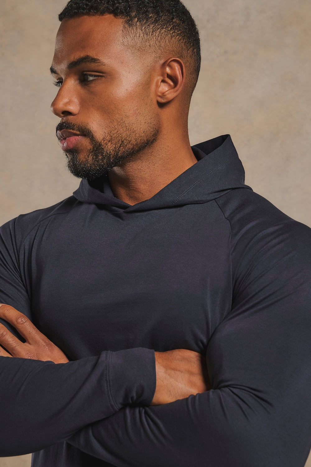 Athletic Fit Hooded Long Sleeve Top in Navy