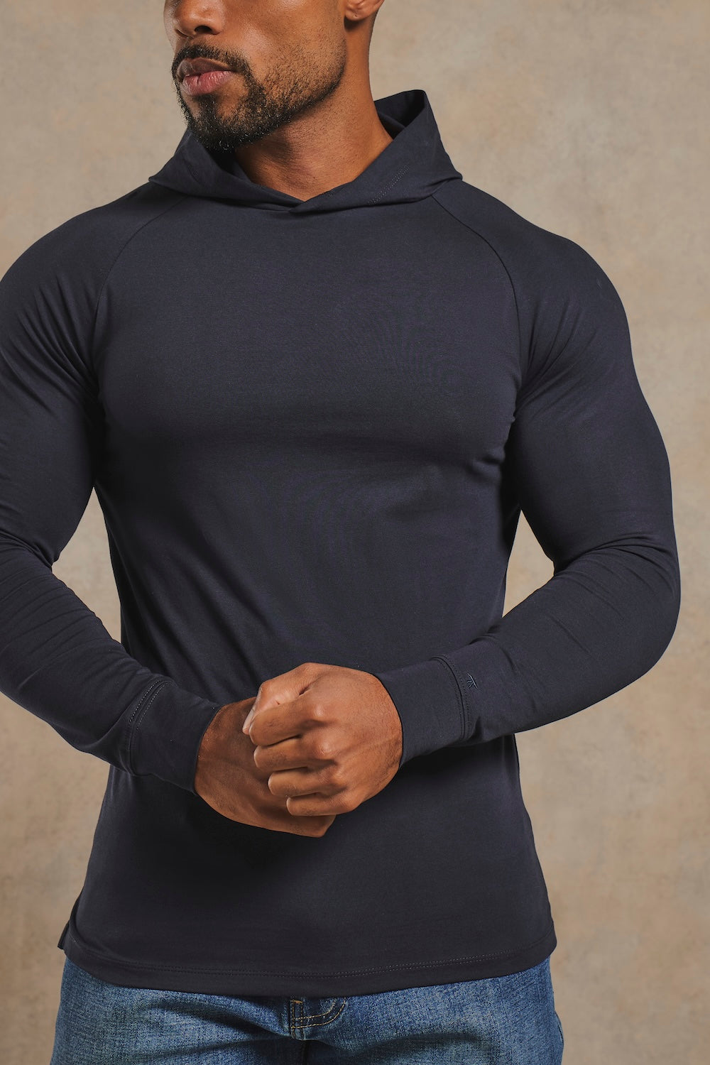 Athletic Fit Hooded Long Sleeve Top in Navy