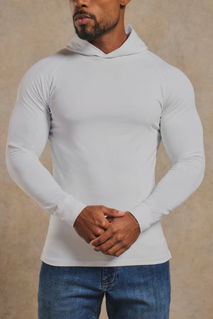 Athletic Fit Hooded Long Sleeve Top in White