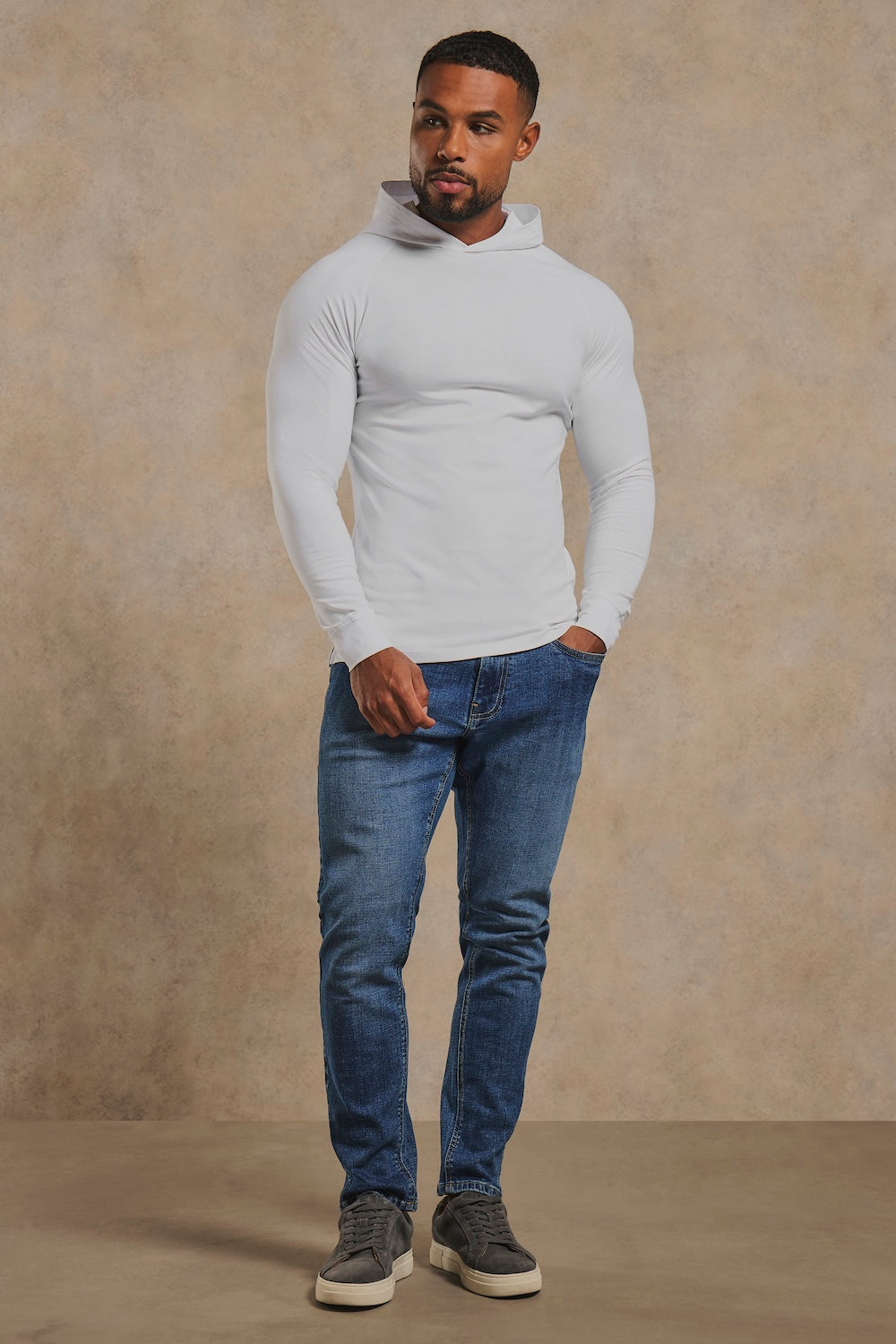 Athletic Fit Hooded Long Sleeve Top in White