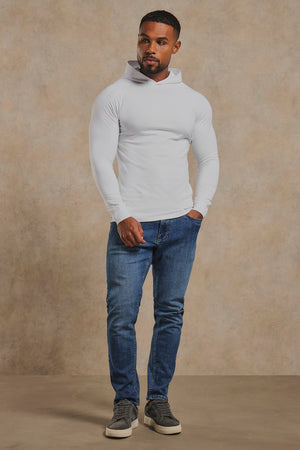 Athletic Fit Hooded Long Sleeve Top in White