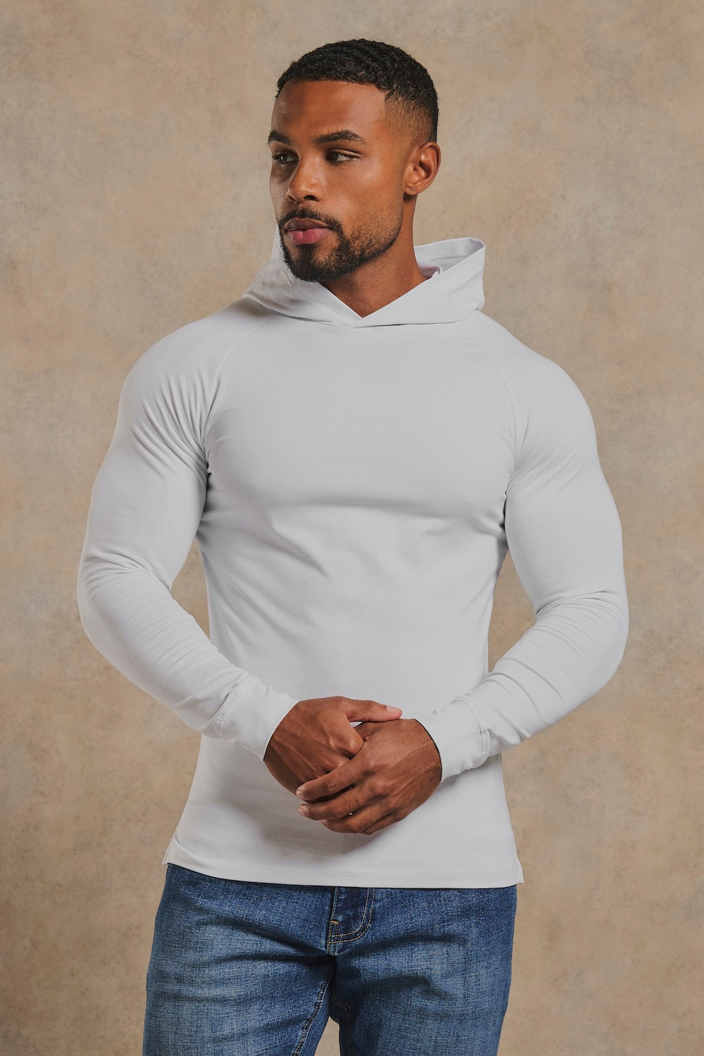 Athletic Fit Hooded Long Sleeve Top in White