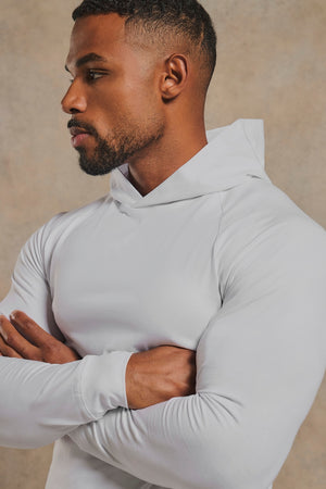 Athletic Fit Hooded Long Sleeve Top in White