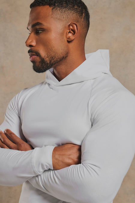 Athletic Fit Hooded Long Sleeve Top in White