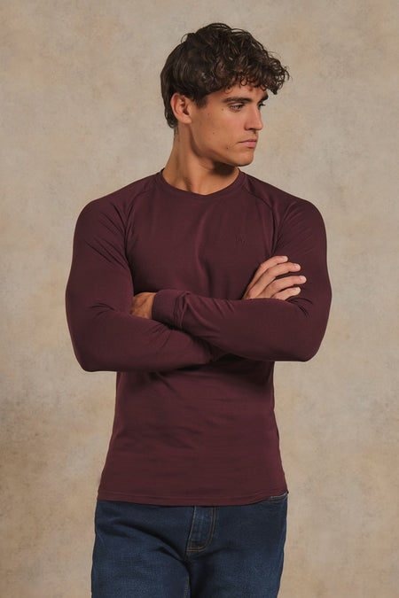 Athletic Fit Signature Long Sleeve T-Shirt in Bordeaux