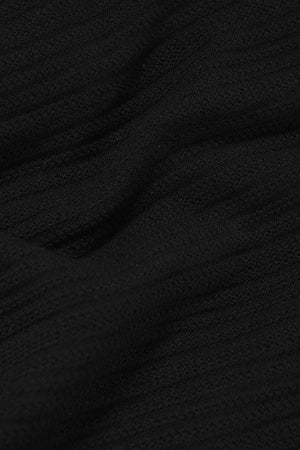 Textured Knitted V-Neck Open Collar Polo Shirt in Black