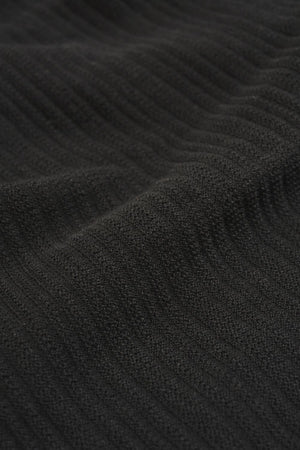 Textured Knitted V-Neck Open Collar Polo Shirt in Black
