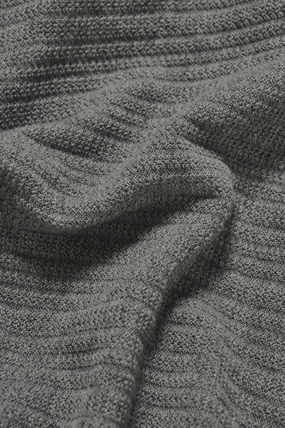 Textured Knitted V-Neck Open Collar Polo Shirt in Grey