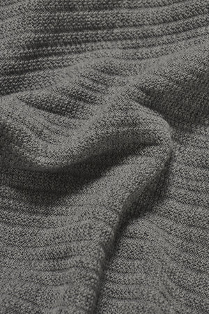 Textured Knitted V-Neck Open Collar Polo Shirt in Grey