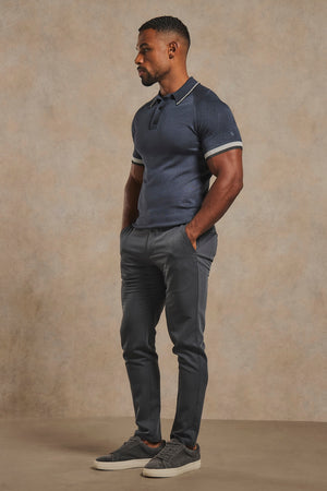 Tipped Knitted Polo Shirt in Navy with Grey Tipping