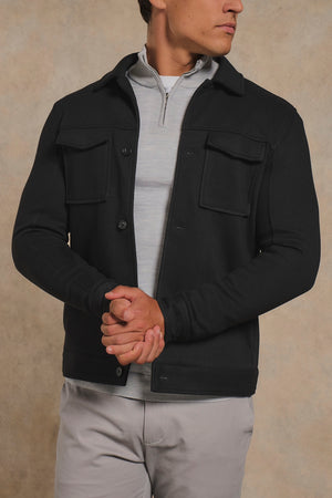 Lined Twill Melange Shacket in Black