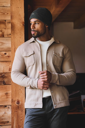Textured Jersey Shacket in Dark Stone