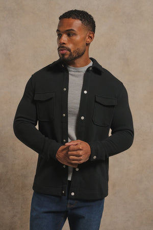 Textured Jersey Shacket in Black
