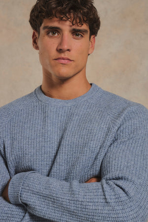 Fisherman Crew Neck Sweater in Grey Blue
