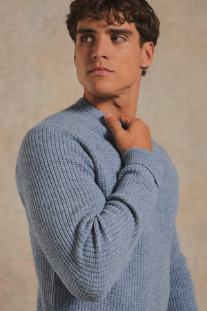 Fisherman Crew Neck Sweater in Grey Blue