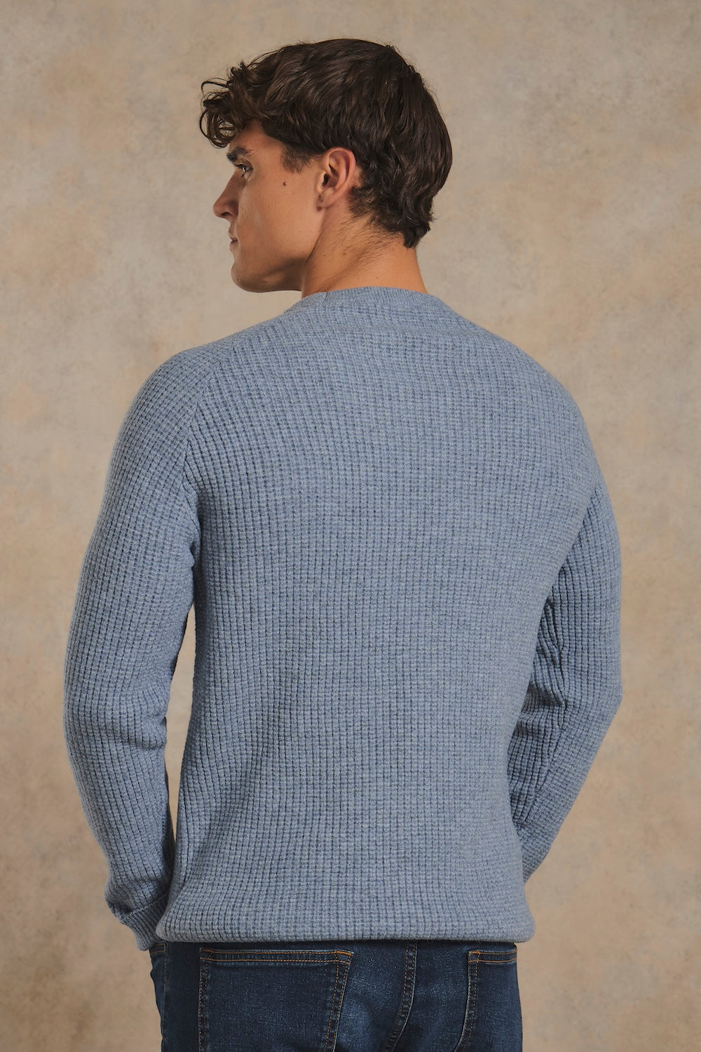 Fisherman Crew Neck Sweater in Grey Blue