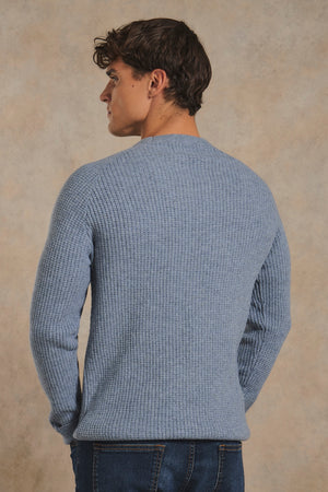 Fisherman Crew Neck Sweater in Grey Blue